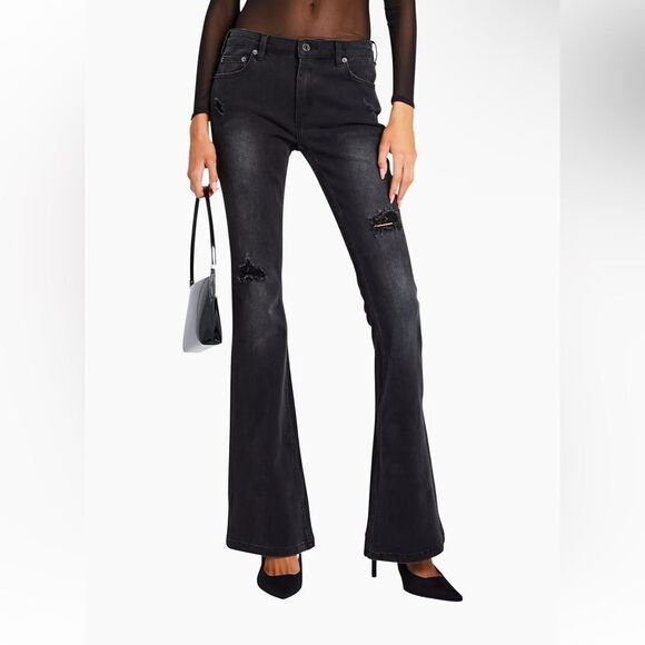 NWT SER.O.YA Demi flare jeans mid rise denim black some stretch Sz 26 - Picture 4 of 14